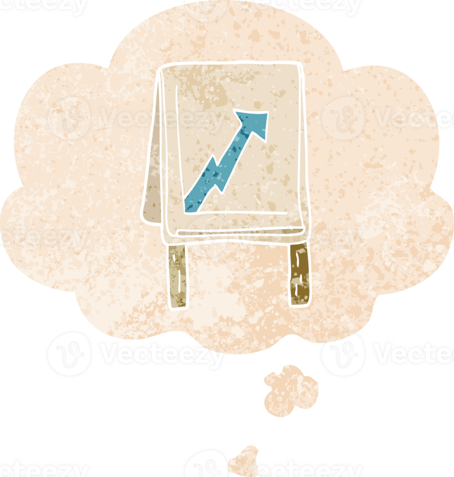 cartoon business chart with arrow with thought bubble in grunge distressed retro textured style png