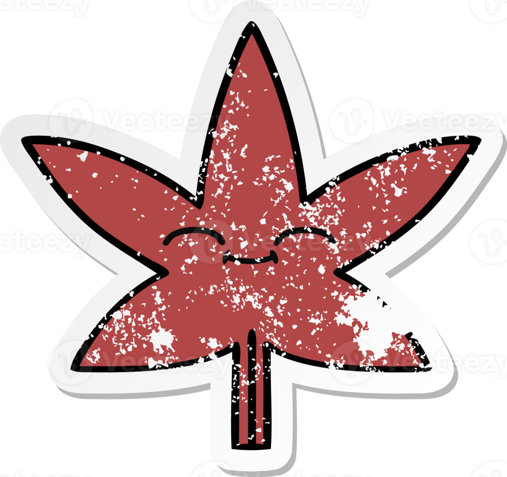 distressed sticker of a cute cartoon autumnal leaf png