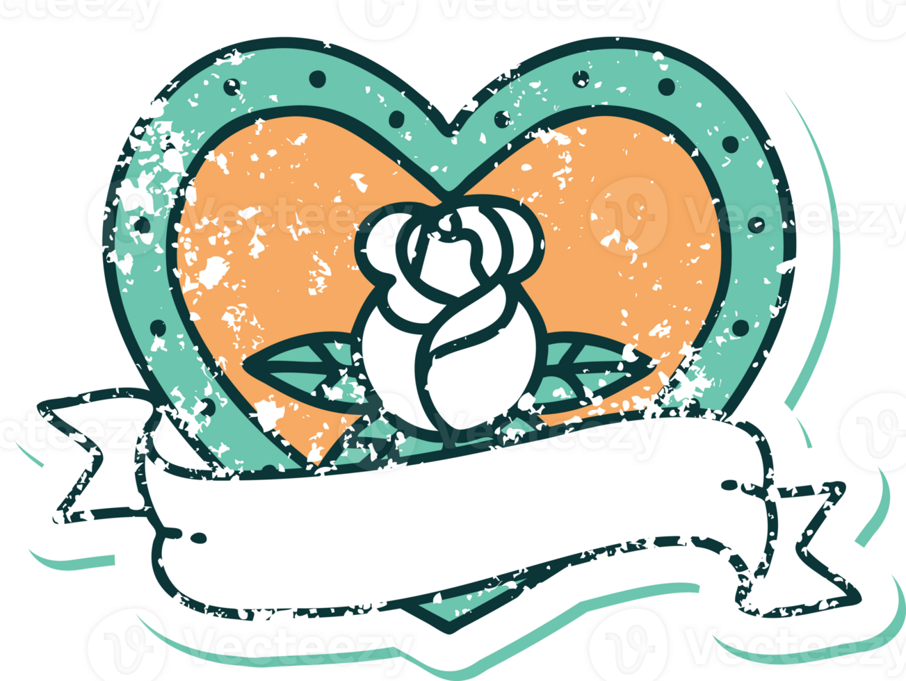 iconic distressed sticker tattoo style image of a heart rose and banner png