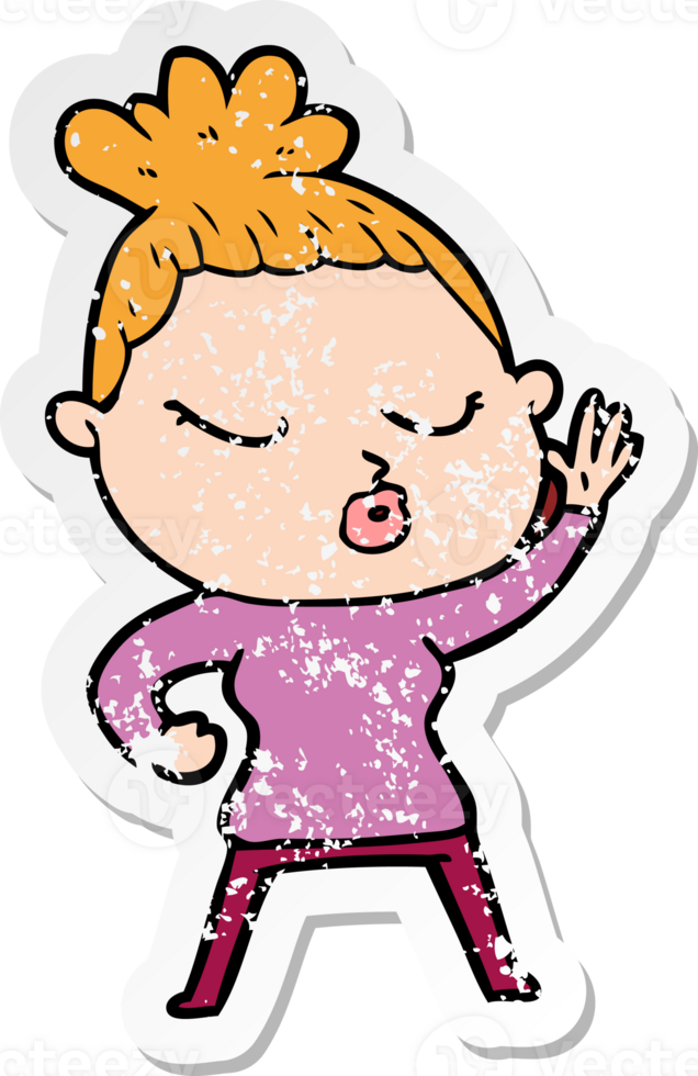 distressed sticker of a cartoon calm woman png