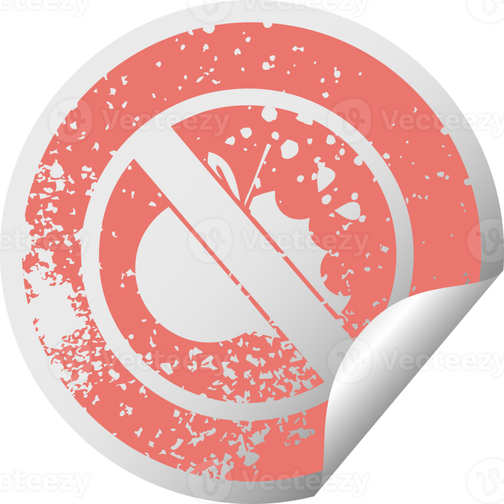 distressed circular peeling sticker symbol of a no healthy food allowed sign png
