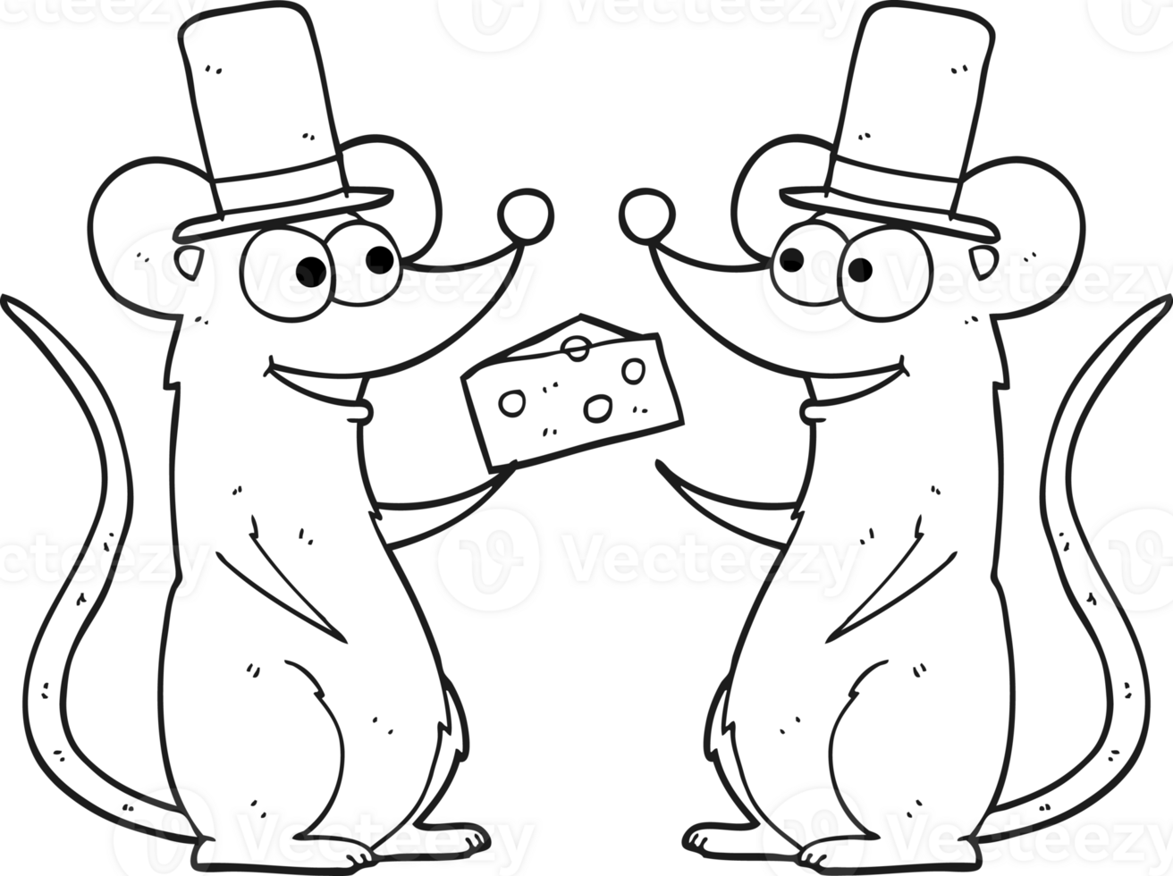 drawn black and white cartoon mice with cheese png