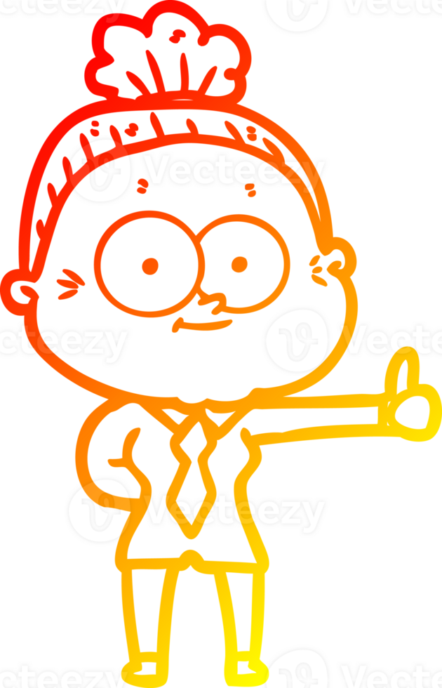 warm gradient line drawing of a cartoon happy old woman png