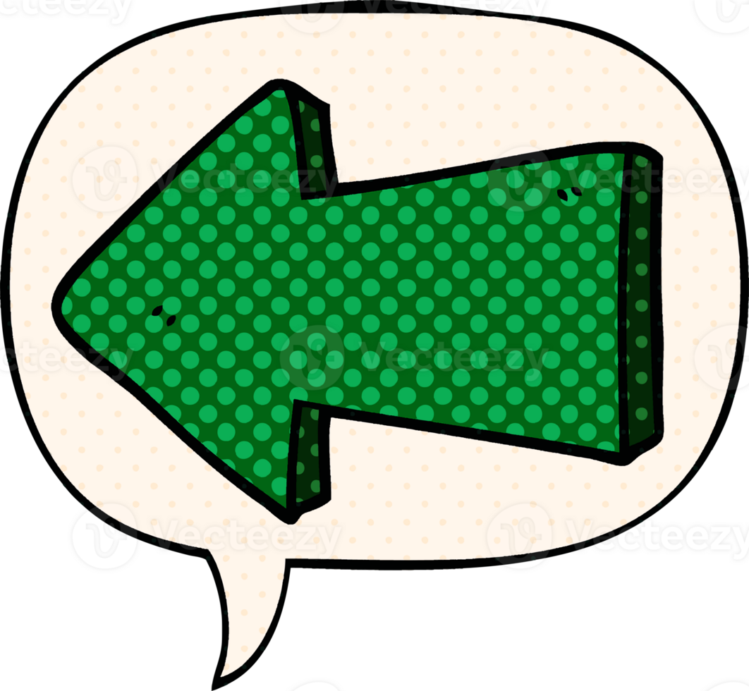 cartoon pointing arrow with speech bubble in comic book style png