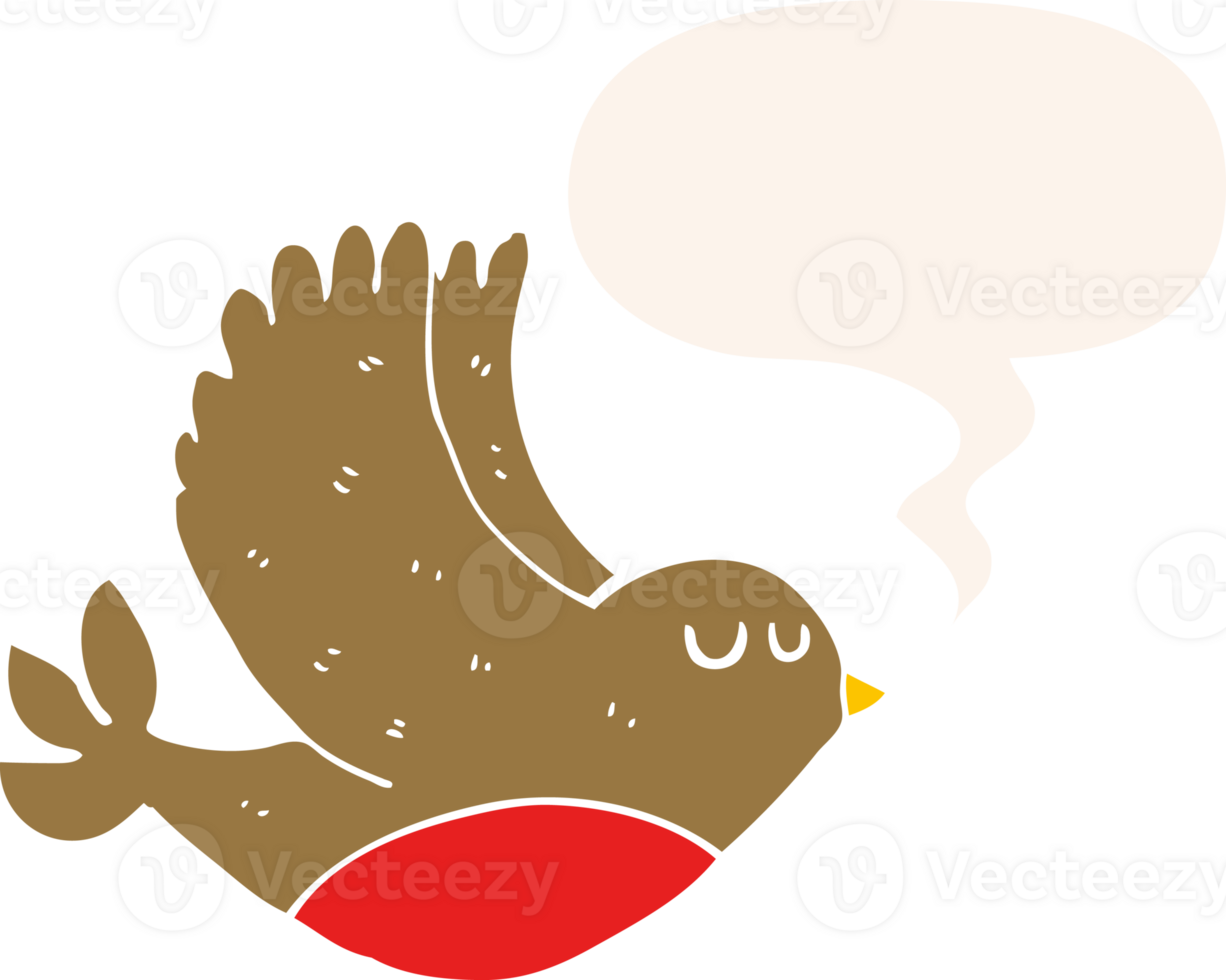cartoon flying bird with speech bubble in retro style png