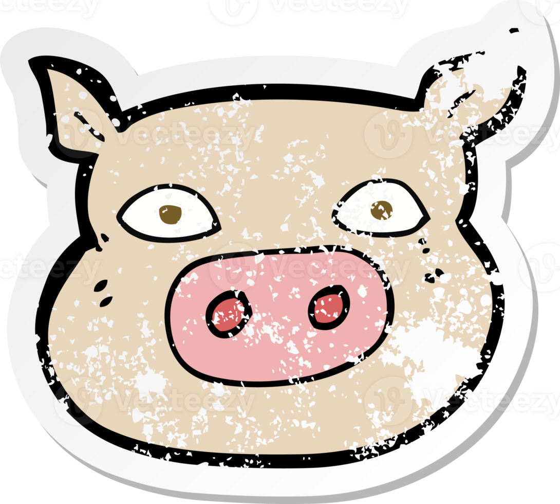 retro distressed sticker of a cartoon pig face png