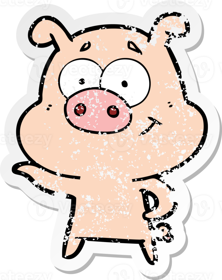 distressed sticker of a cartoon pig pointing png