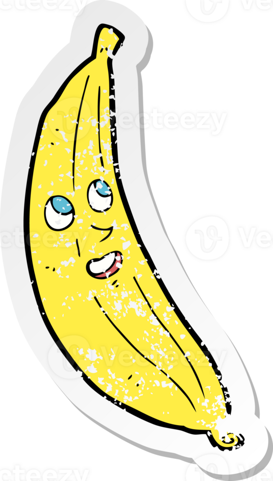 retro distressed sticker of a cartoon happy banana png