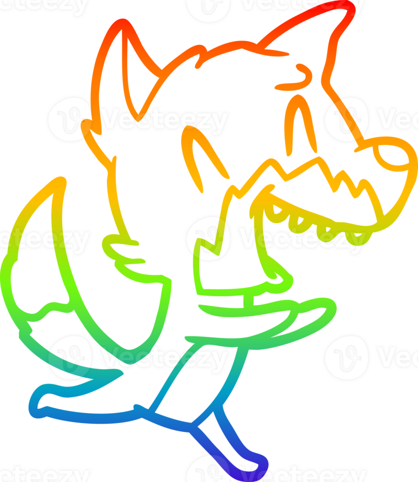 rainbow gradient line drawing of a laughing fox running away png