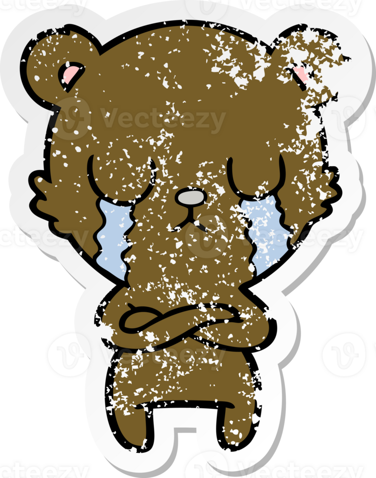 distressed sticker of a crying cartoon bear png