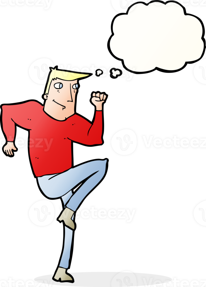 cartoon man jogging on spot with thought bubble png