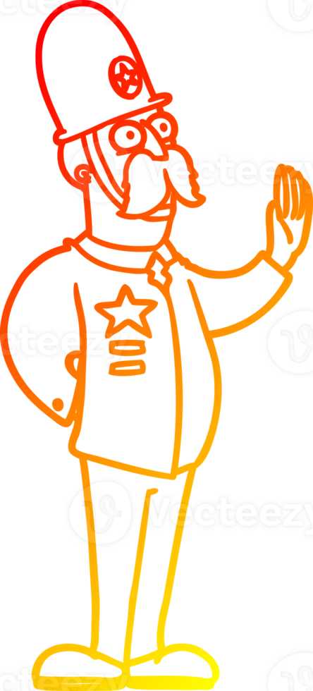 warm gradient line drawing of a cartoon policeman making stop gesture png