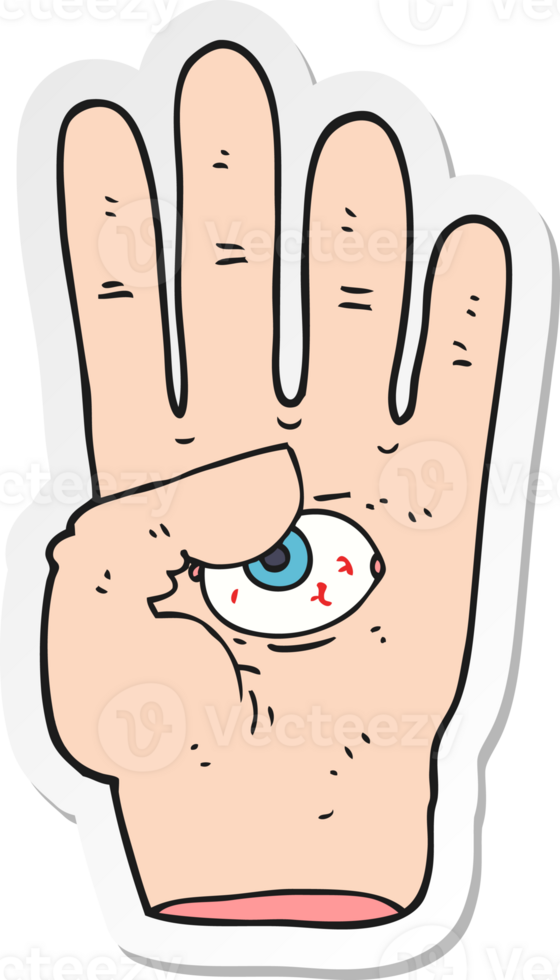 sticker of a cartoon spooky hand with eyeball png