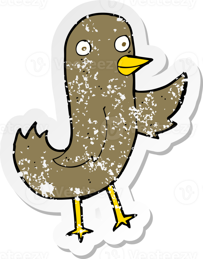 retro distressed sticker of a funny cartoon bird png