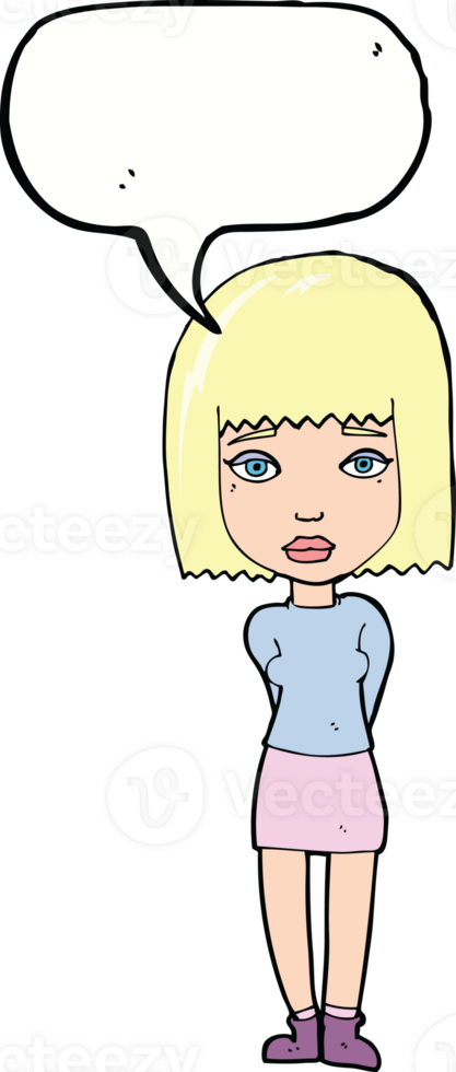 cartoon serious girl with speech bubble png