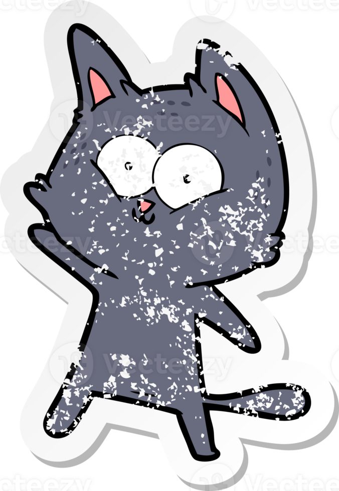 distressed sticker of a cartoon cat waving png