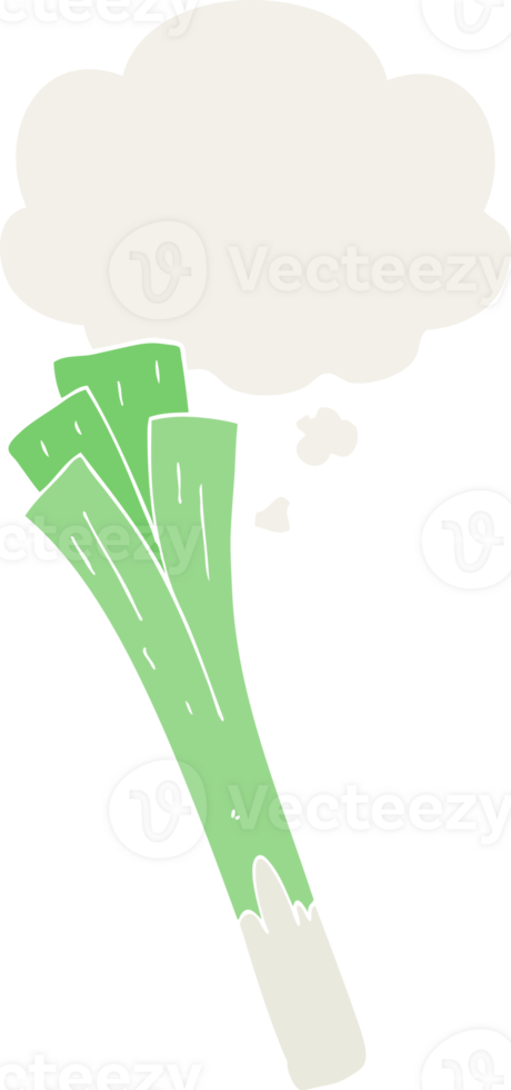 cartoon leeks with thought bubble in retro style png