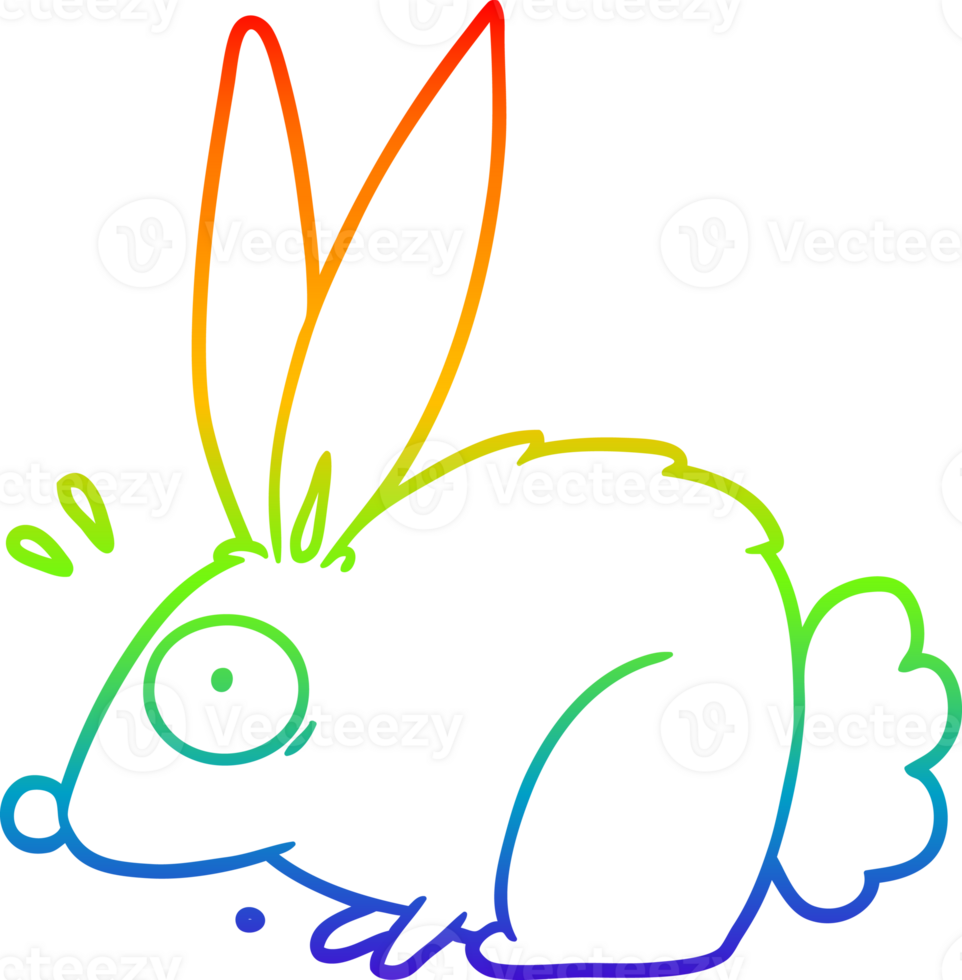 rainbow gradient line drawing of a cartoon frightened rabbit png