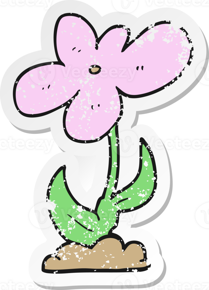 distressed sticker of a cartoon flower png