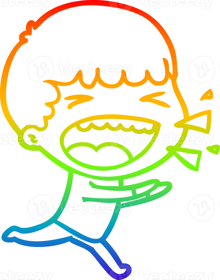 rainbow gradient line drawing of a cartoon laughing man png