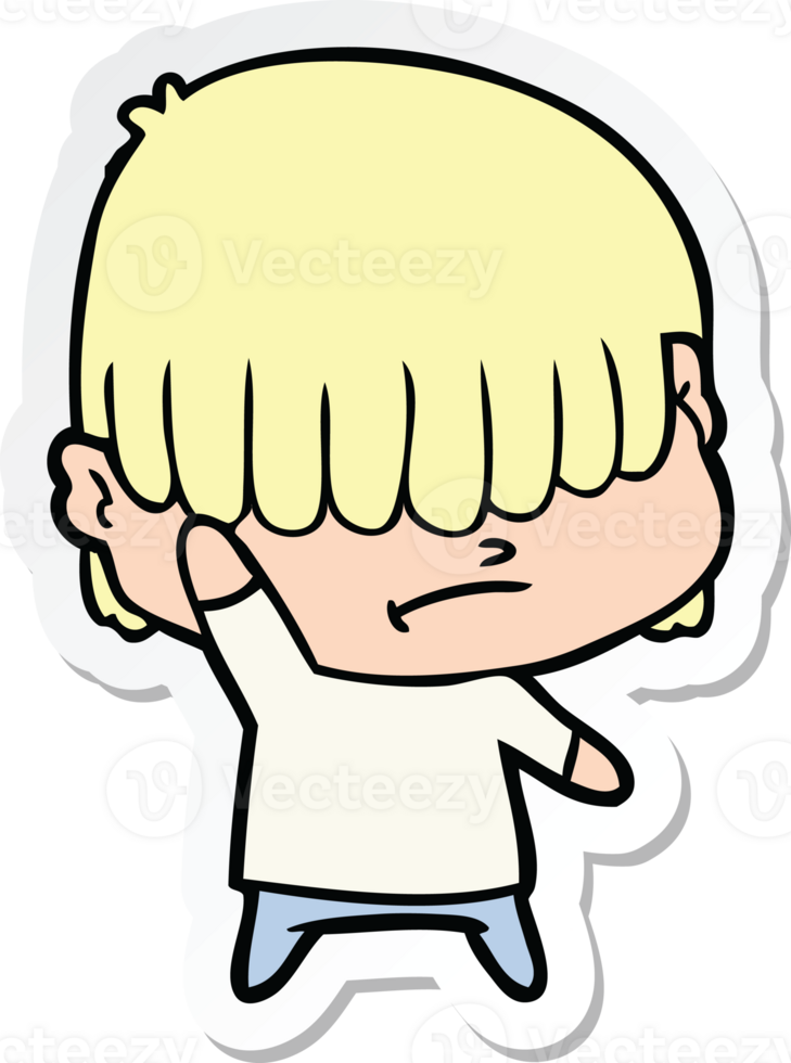 sticker of a cartoon boy with untidy hair png