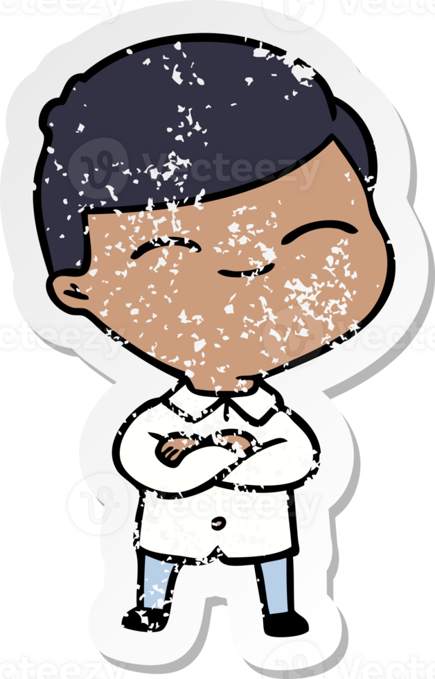 distressed sticker of a cartoon smiling boy png