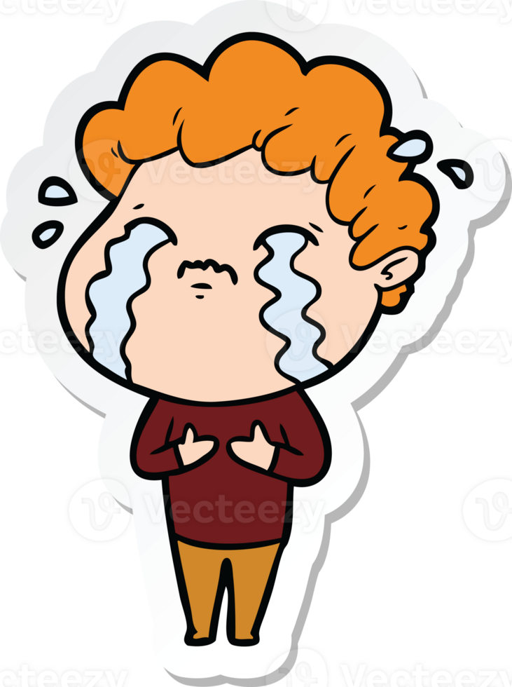 sticker of a cartoon man crying png