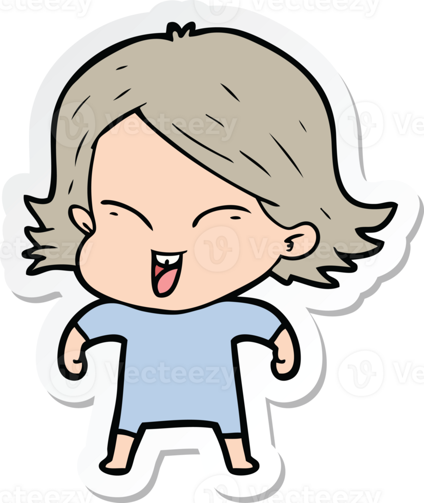 sticker of a happy cartoon girl png