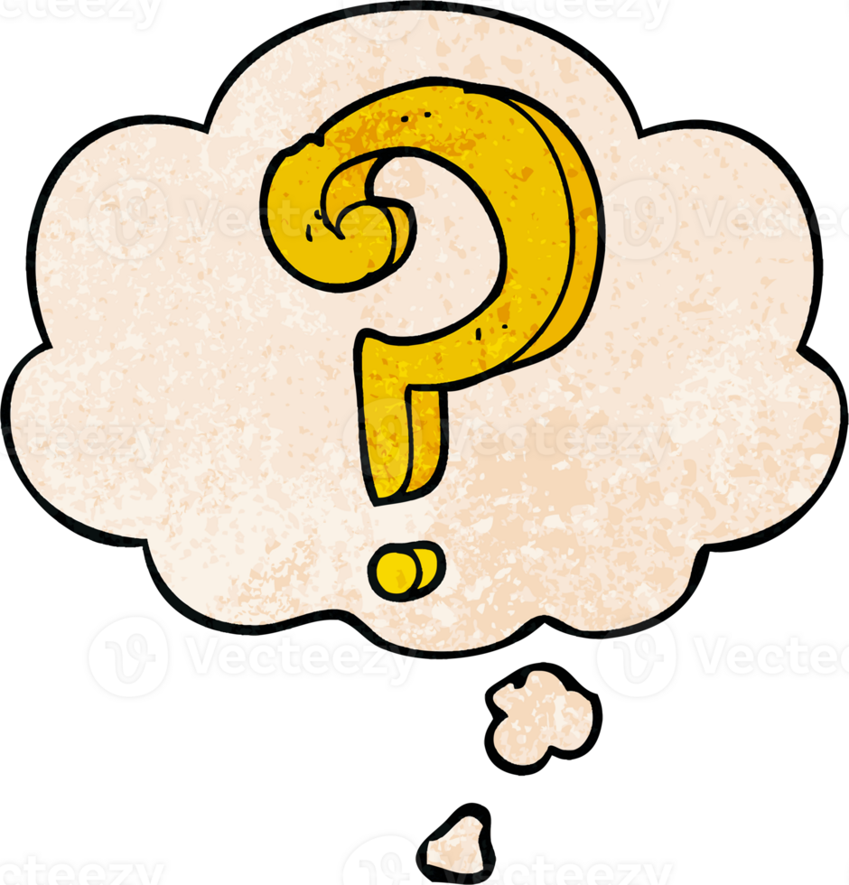 cartoon question mark with thought bubble in grunge texture style png
