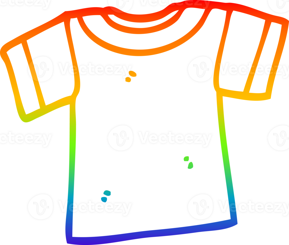 rainbow gradient line drawing of a cartoon tee shirt png