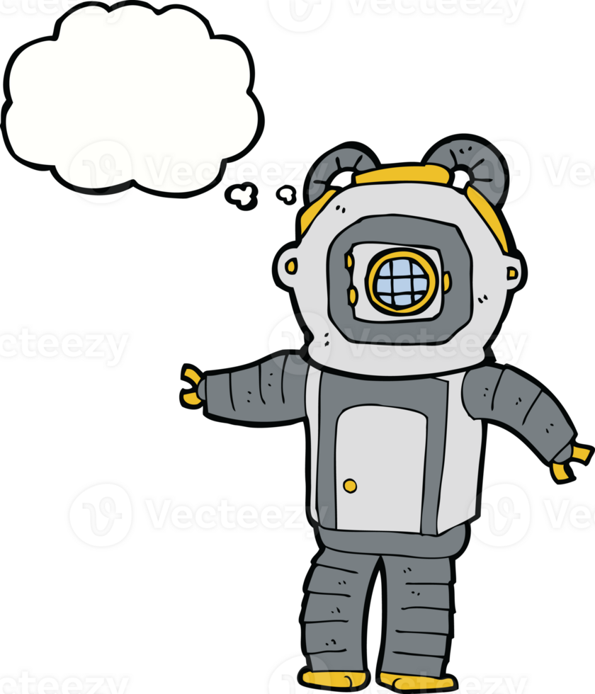 cartoon deep sea diver  with thought bubble png