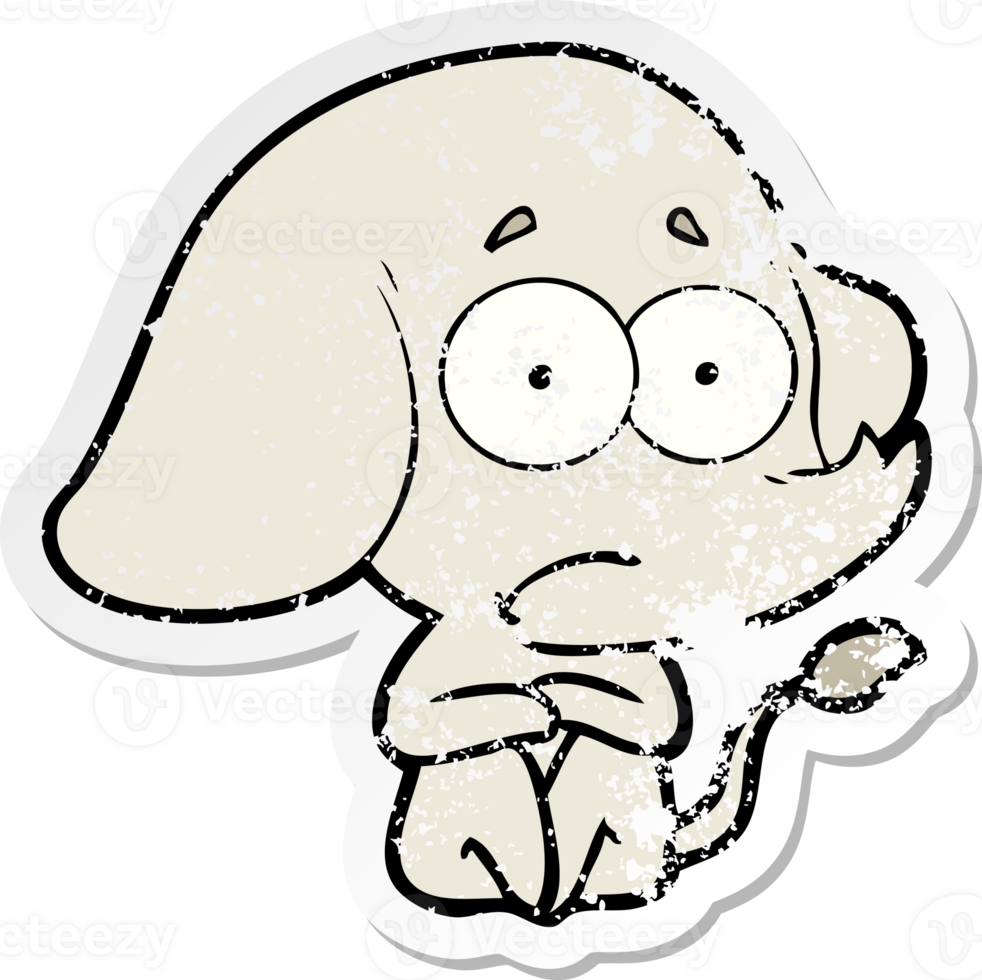 distressed sticker of a cartoon unsure elephant png