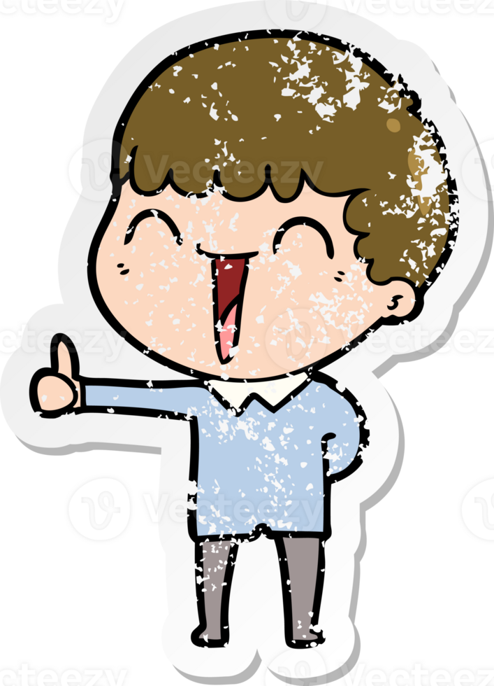 distressed sticker of a cartoon happy man png
