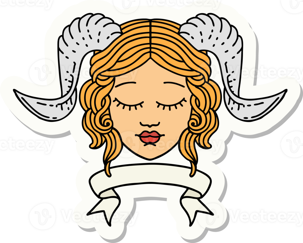 sticker of a tiefling character face with scroll banner png