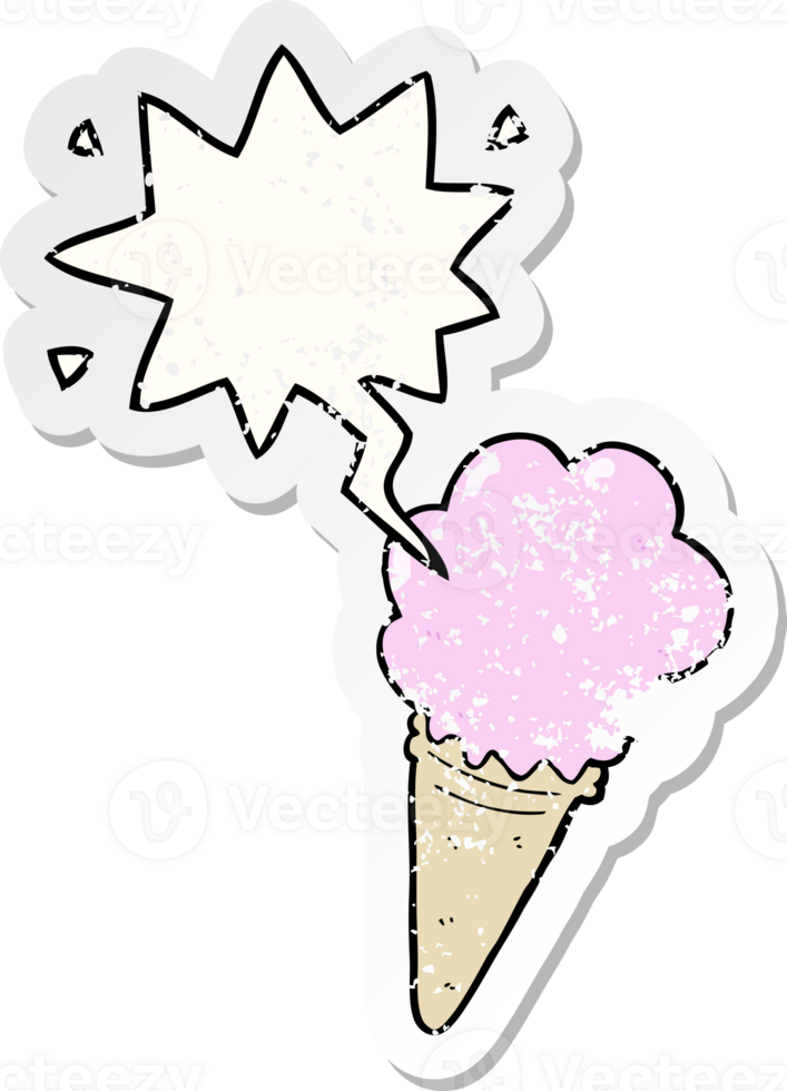 cartoon ice cream with speech bubble distressed distressed old sticker png