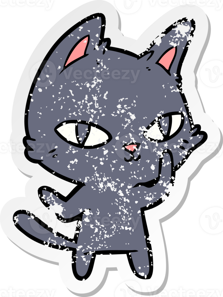 distressed sticker of a cartoon cat staring png