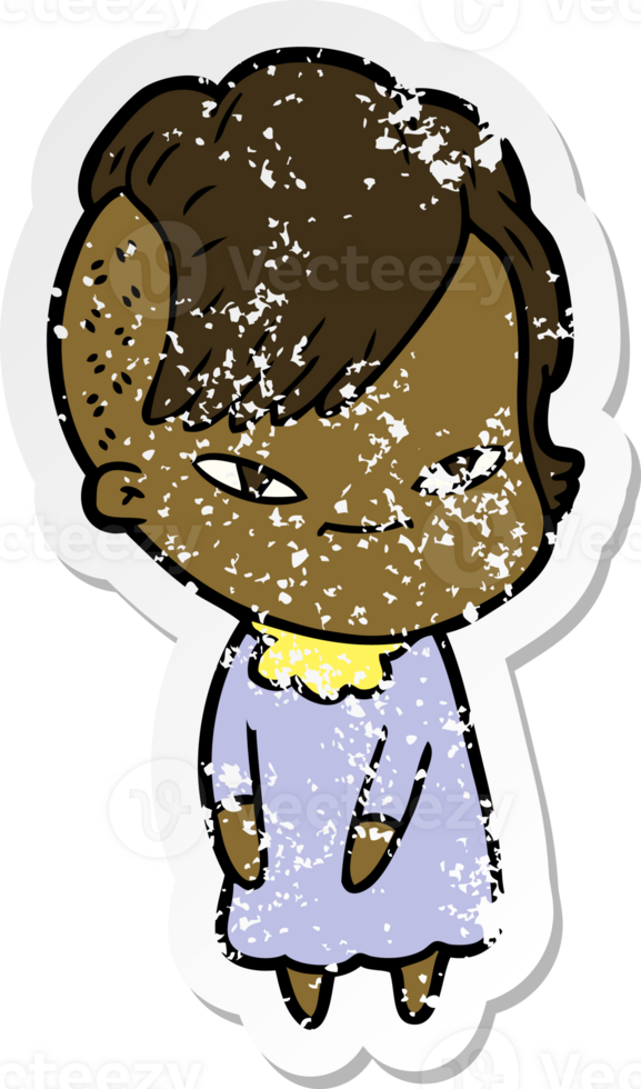 distressed sticker of a cute cartoon girl with hipster haircut png