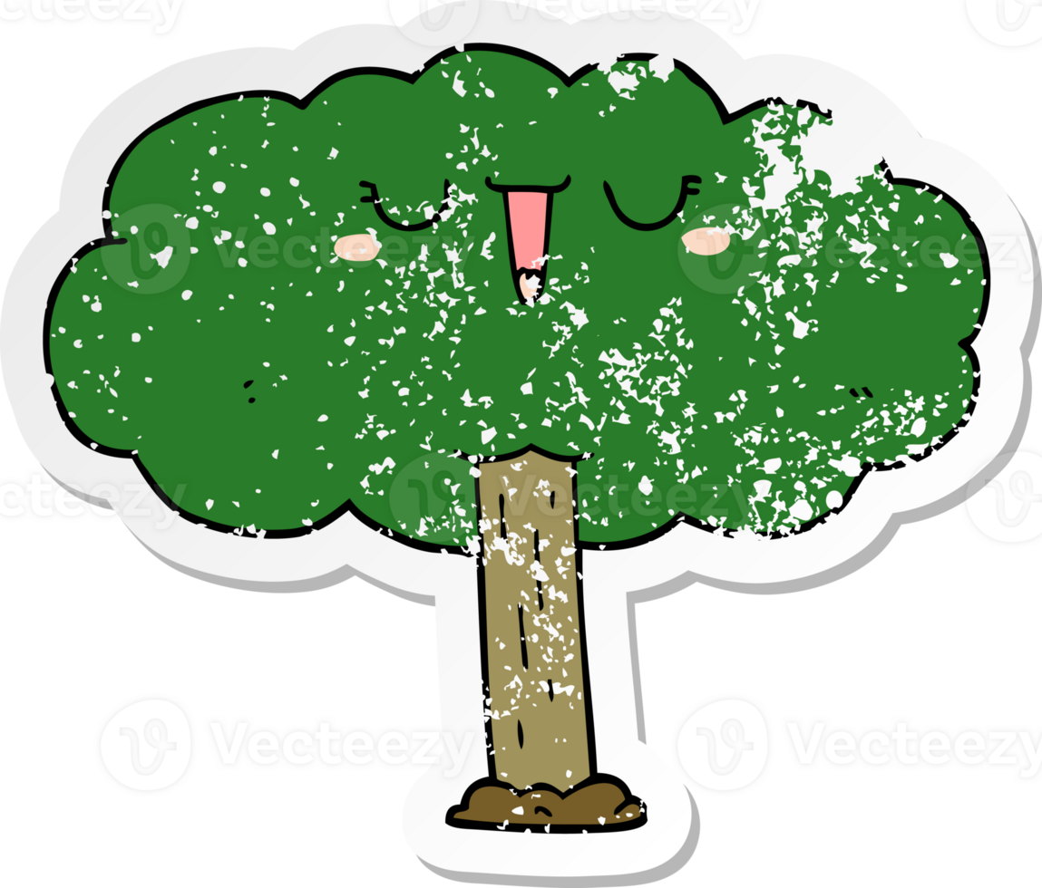distressed sticker of a cartoon tree png