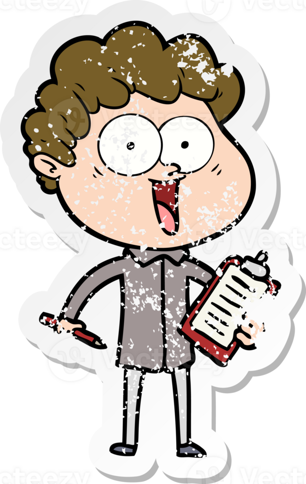 distressed sticker of a cartoon happy man png