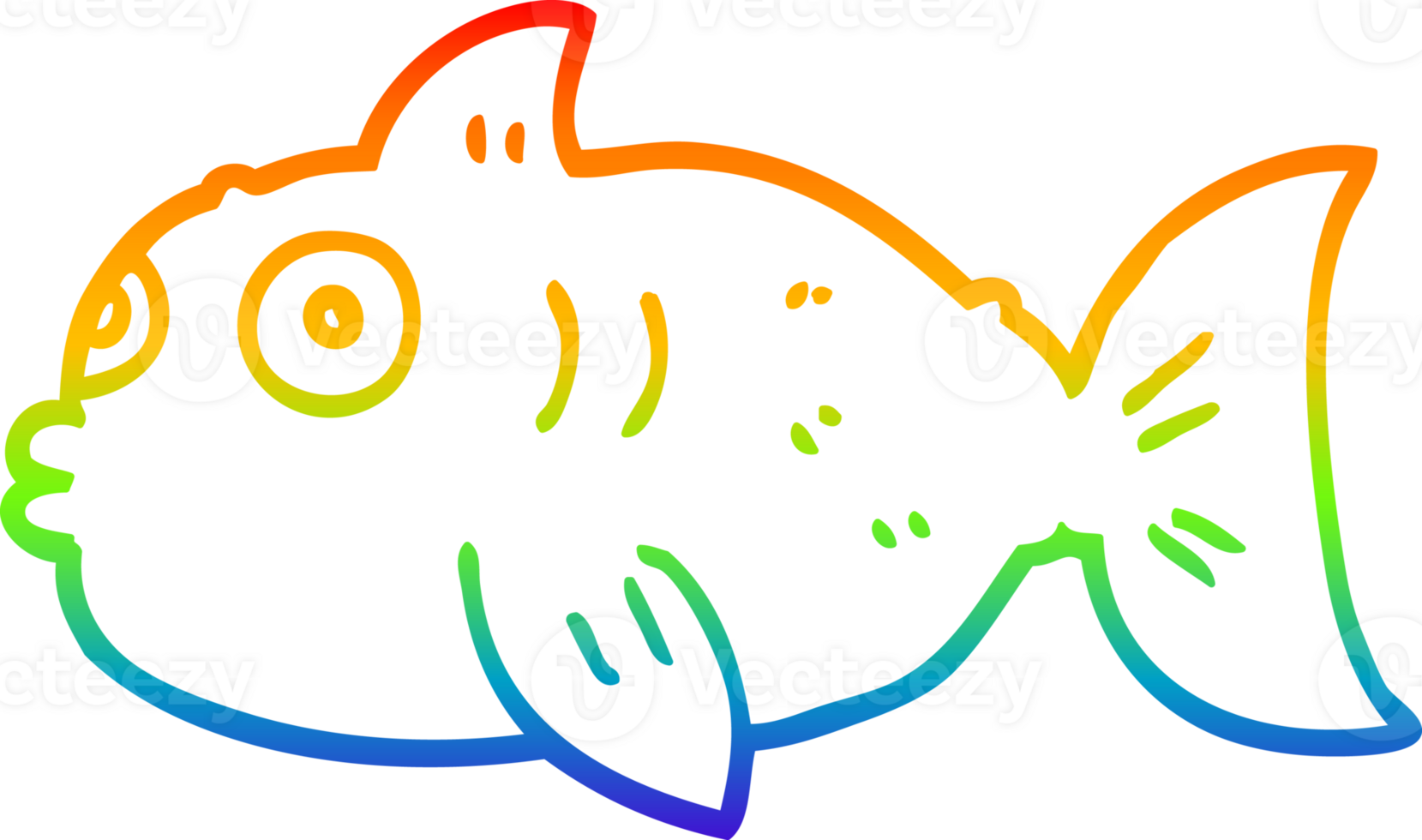 rainbow gradient line drawing of a cartoon surprised fish png