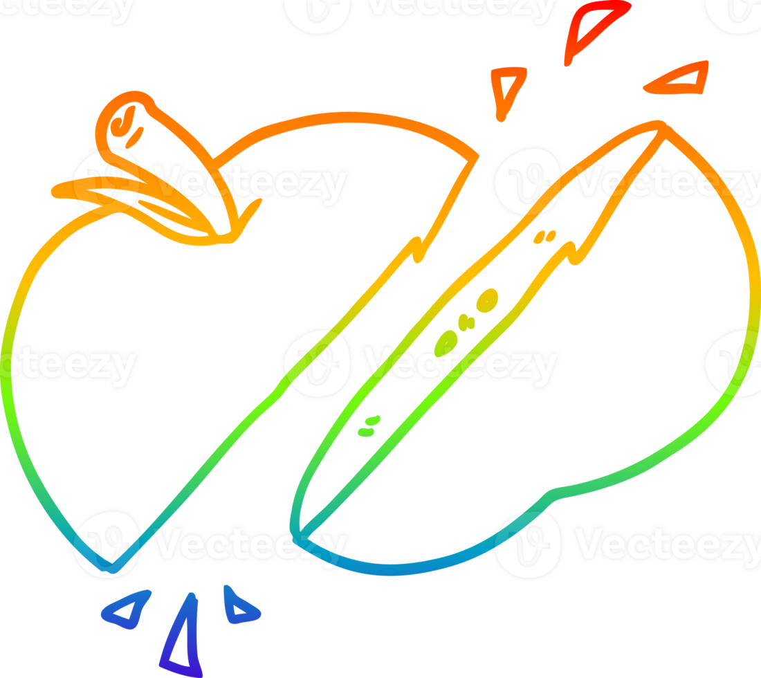 rainbow gradient line drawing of a cartoon sliced apple png