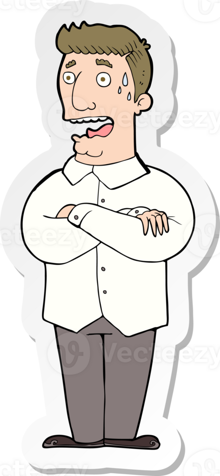 sticker of a cartoon nervous man sweating png