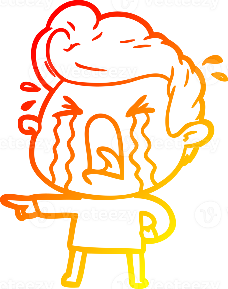 warm gradient line drawing of a cartoon crying man png
