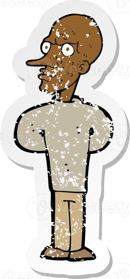 retro distressed sticker of a cartoon evil bald man png
