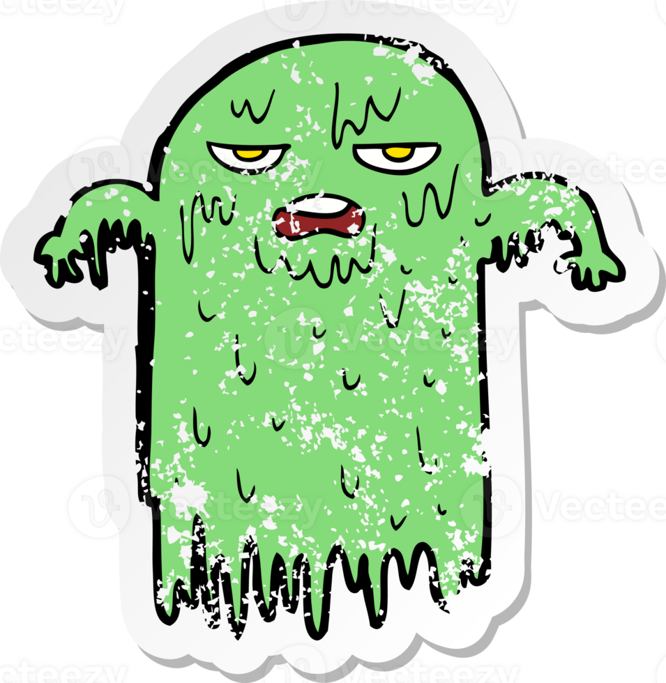 retro distressed sticker of a cartoon slimy ghost png