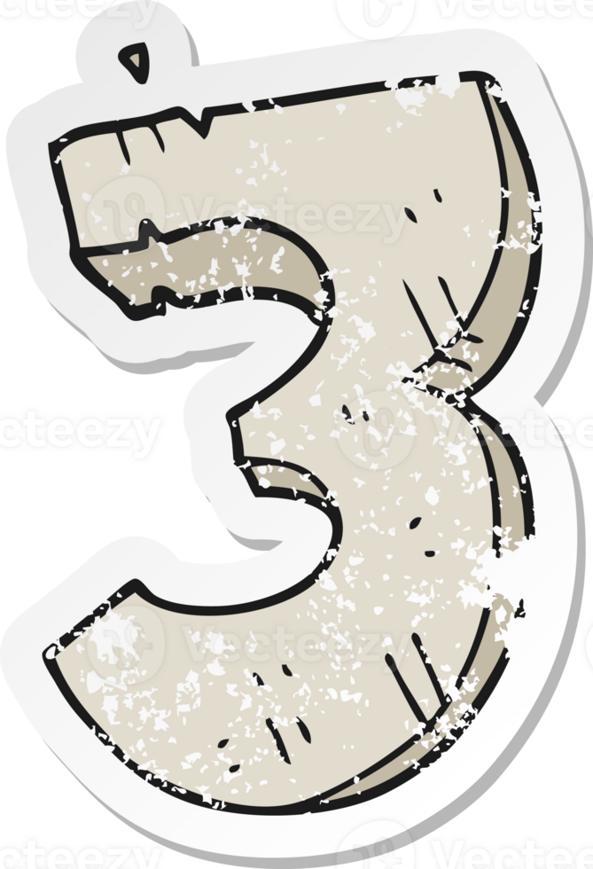 retro distressed sticker of a cartoon stone number three png