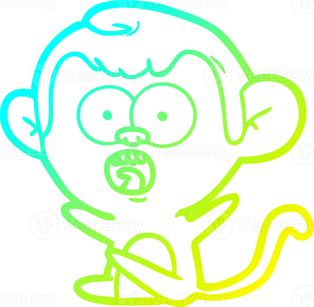 cold gradient line drawing of a cartoon shocked monkey png
