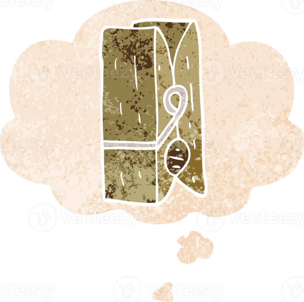 cartoon peg with thought bubble in grunge distressed retro textured style png