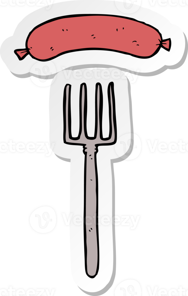 sticker of a cartoon fork and sausage png
