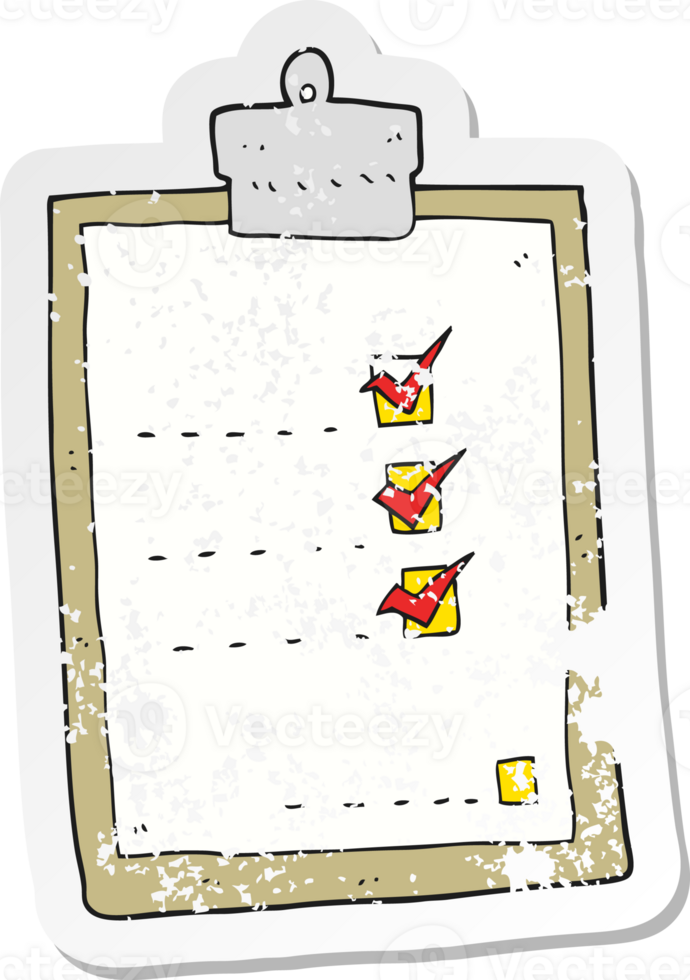 retro distressed sticker of a cartoon check list png